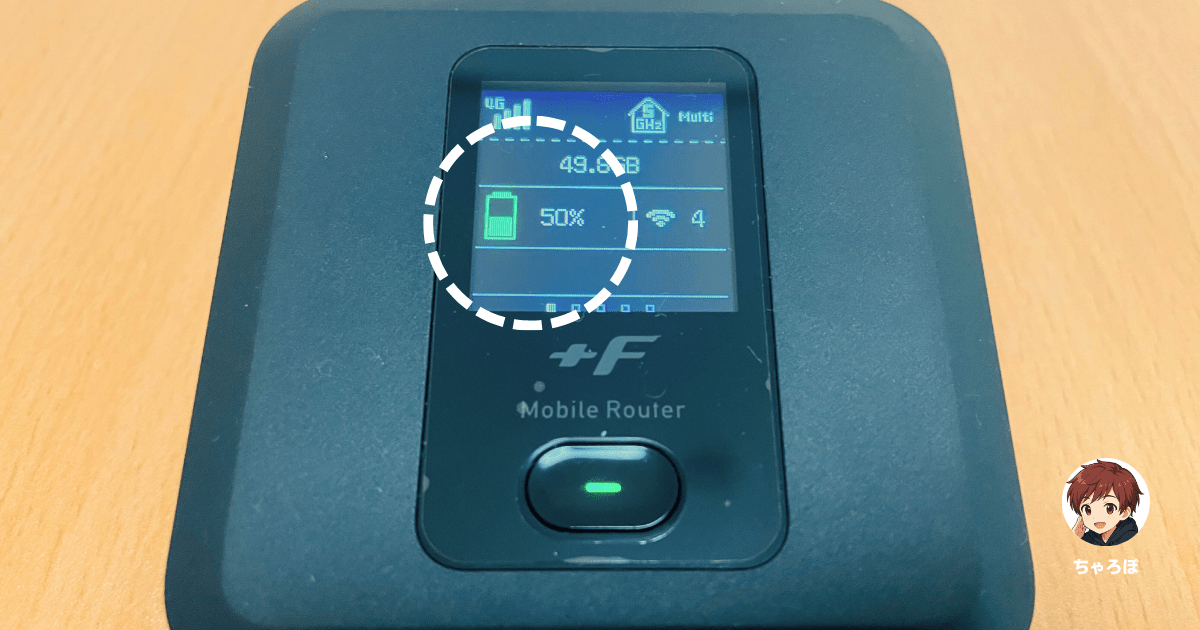 バッテリーレスで使用中の「FS040W」にバッテリーを取り付けたときに、フル充電していても残量が「50%」になる